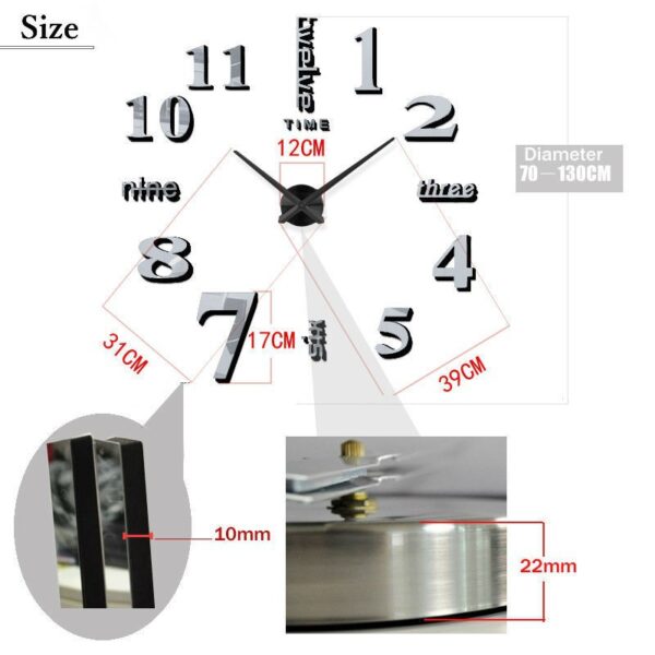 80-130 CM JAM DINDING TEMPEL JAM BESAR RAKSASA DEKORASI ANGKA HURUF 3D GIANT WALL CLOCK DIY ANALOG - Gambar 3
