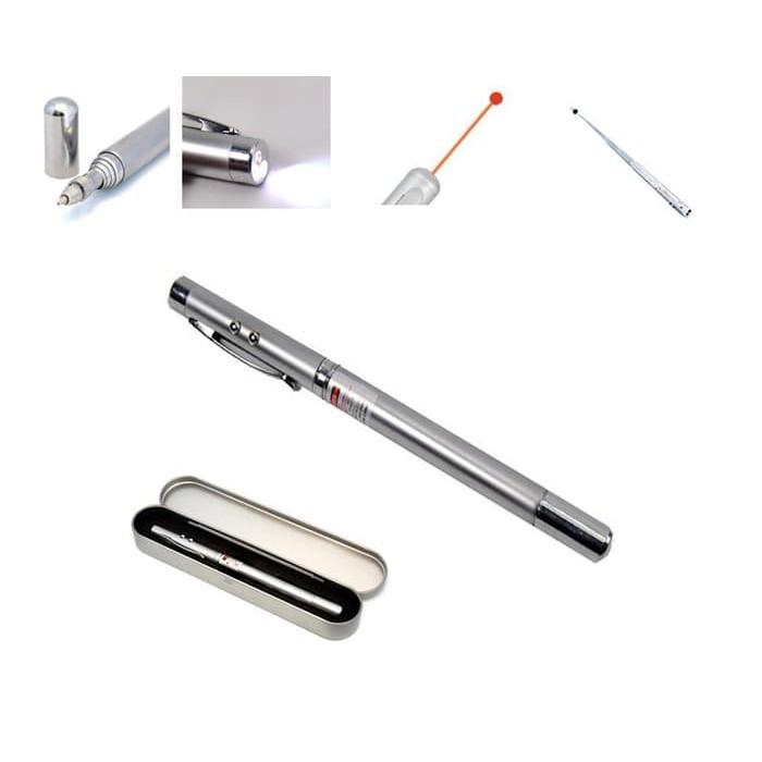 Pulpen Laser Pena Bolpoin LED Aluminium Pointer - 5 IN 1 Pen Ballpoint Presentasi Dengan Box - Gambar 2