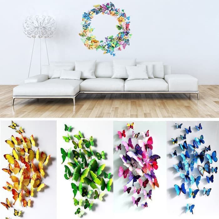 ISI 12 PCS Hiasan Dinding Stiker Tembok Kupu Kupu 3D Wall Sticker 3D Butterfly - Gambar 2