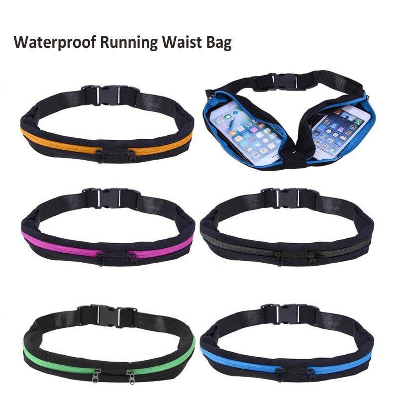 Pocket Running Belt / Sport Belt Tas Dompet Olahraga Jogging Sabuk Sepeda / Tas pinggang Olahraga 2 Resleting - Gambar 2