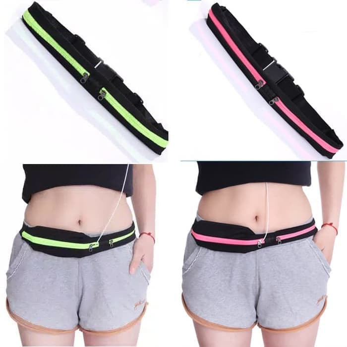Pocket Running Belt / Sport Belt Tas Dompet Olahraga Jogging Sabuk Sepeda / Tas pinggang Olahraga 2 Resleting