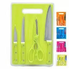 Set Pisau Dapur Talenan 5 IN 1 Pisau Set 5 Pcs Gunting Stainless Steel Knife Set With Cutting Board - Gambar 3