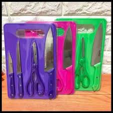 Set Pisau Dapur Talenan 5 IN 1 Pisau Set 5 Pcs Gunting Stainless Steel Knife Set With Cutting Board - Gambar 2