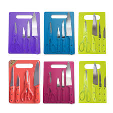 Set Pisau Dapur Talenan 5 IN 1 Pisau Set 5 Pcs Gunting Stainless Steel Knife Set With Cutting Board