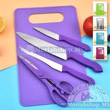 Set Pisau Dapur Talenan 5 IN 1 Pisau Set 5 Pcs Gunting Stainless Steel Knife Set With Cutting Board - Gambar 5