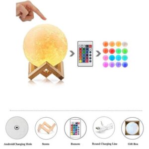 3D Moon Lamp Globe Lampu Hias Meja LED 16 Warna / Lampu Hias Bulan Dekorasi Rumah / Lampu Tidur