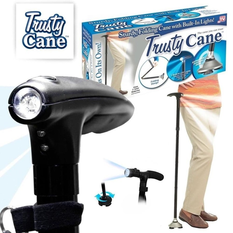 Trusty Cane Tongkat Alat Bantu Jalan Manula Lansia Lipat Lampu LED