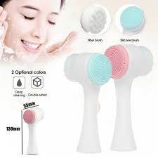 Pembersih Wajah Silikon 3D Cuci Muka Gagang Facial Face Brush 2 Sisi