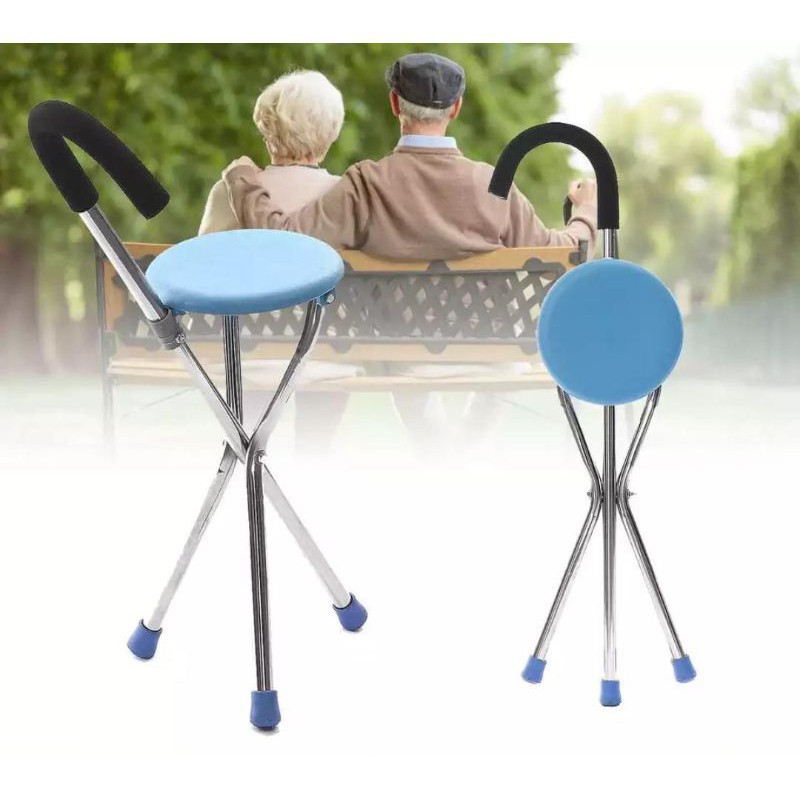 Tongkat Duduk Kursi Lipat 2 In 1 Manula Alat Bantu Jalan Lansia Sella 3 Kaki - Gambar 2