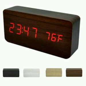 Jam Meja Digital / Jam Alarm LED Wood Plus Temperature Suhu / Jam Weker Smart Clock