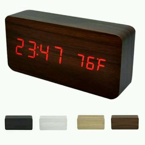 Jam Meja Digital / Jam Alarm LED Wood Plus Temperature Suhu / Jam Weker Smart Clock