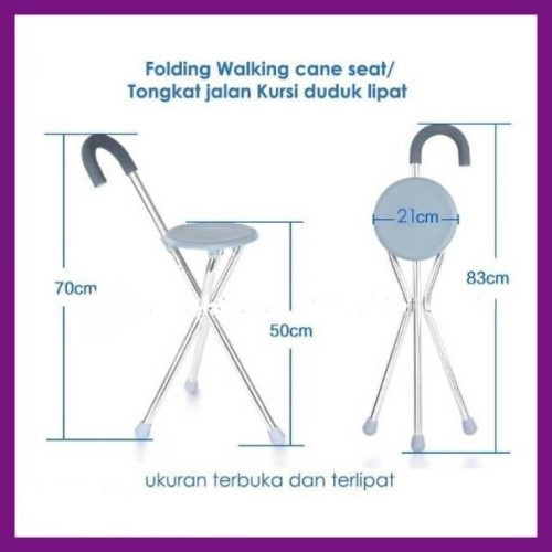 Tongkat Duduk Kursi Lipat 2 In 1 Manula Alat Bantu Jalan Lansia Sella 3 Kaki