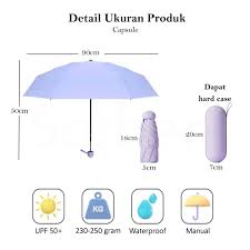 Payung Lipat Kecil Premium Anti UV UPF 50+ Dengan Sarung Cantik / Folding Mini Umbrella Ultra Violet Motif Polos Free Pouch Cocok Untuk Souvenir