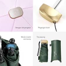 Payung Lipat Kecil Premium Anti UV UPF 50+ Dengan Sarung Cantik / Folding Mini Umbrella Ultra Violet Motif Polos Free Pouch Cocok Untuk Souvenir - Gambar 5