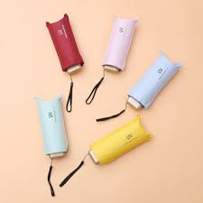 Payung Lipat Kecil Premium Anti UV UPF 50+ Dengan Sarung Cantik / Folding Mini Umbrella Ultra Violet Motif Polos Free Pouch Cocok Untuk Souvenir - Gambar 2