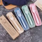 Sendok Jerami Sendok Gandum Cutlery Set Alat Makan Sendok Plastik Set Garpu BOX Set Alat Makan Portable